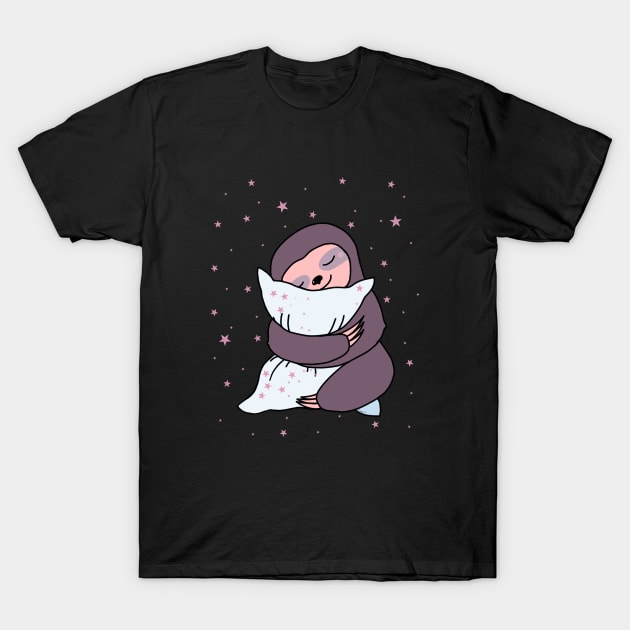 Sweet Sleepy Sloth and little pink stars T-Shirt by Collagedream